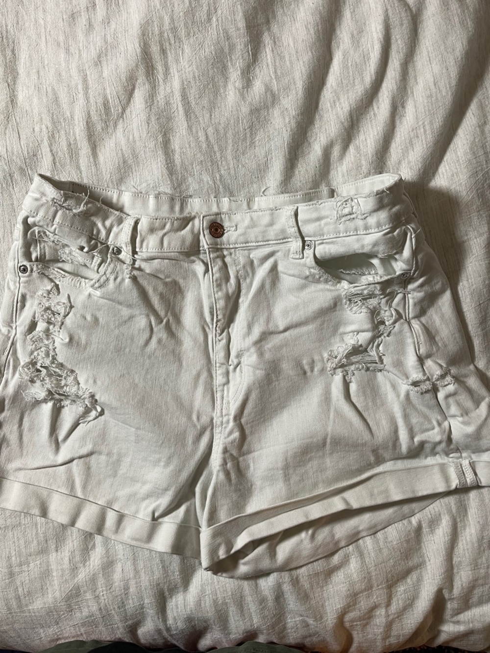 American Eagle Outfitters White Distressed Denim Jean Shorts